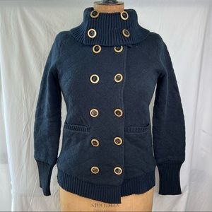 Leifsdottir Quilted Navy Jacket with Brass Buttons